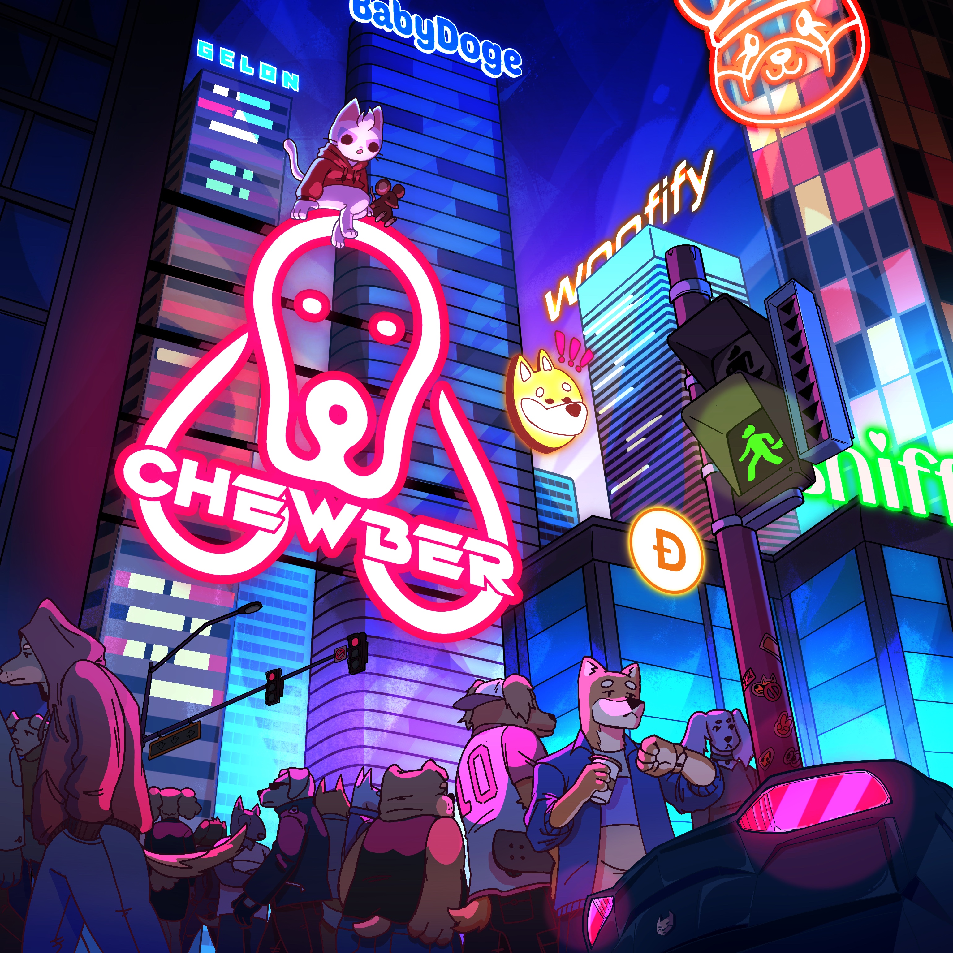 Mew and Rat on a Neon Sign